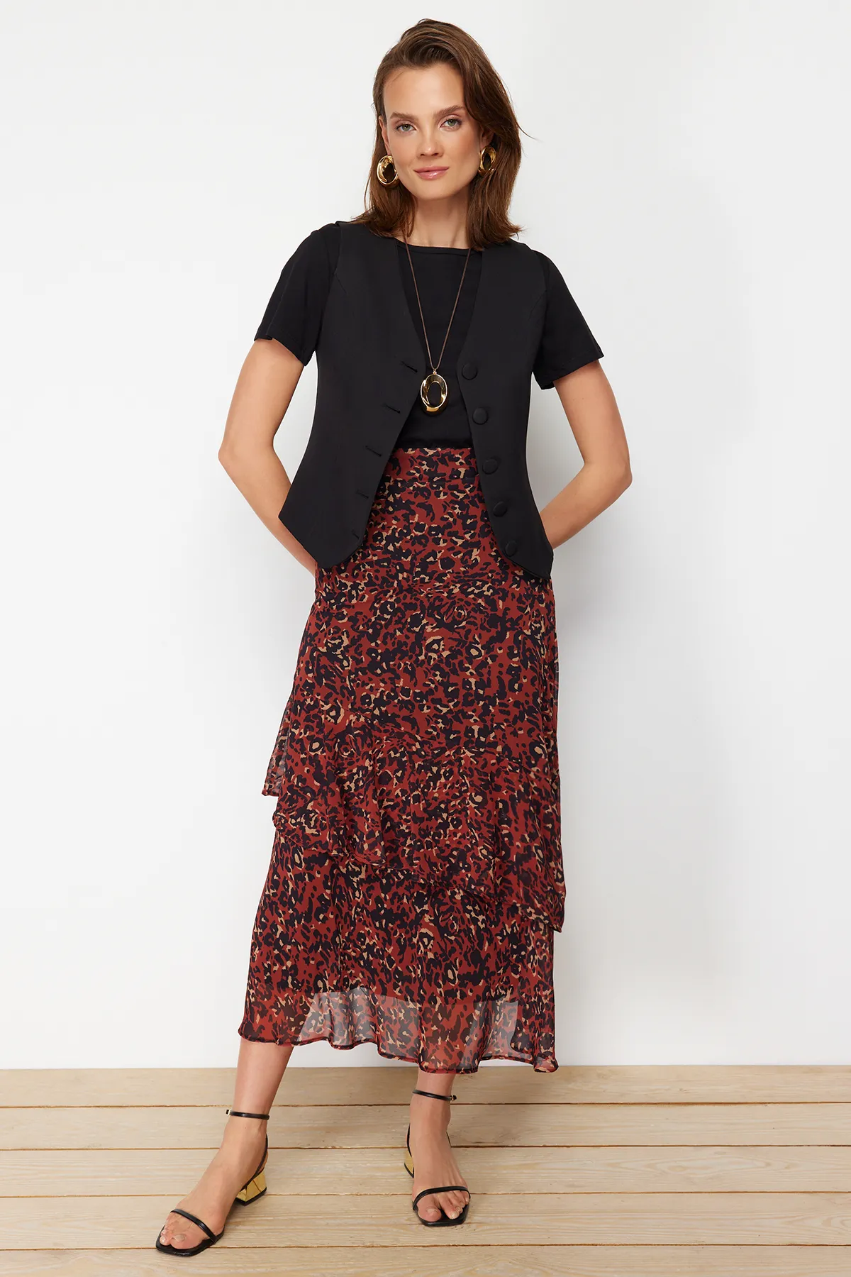 Trendyol Modest  Gefütterter gewebter Rock mit Fliesen-Tiermuster TCTAW24EE00020