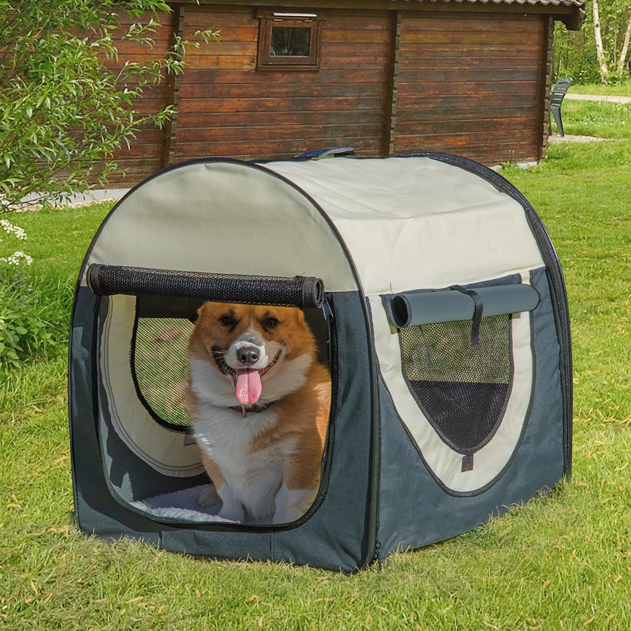 PawHut Hundebox Haustierrucksack mit Kissen faltbar Dunkelgrau 70 x 51 x 59 cm