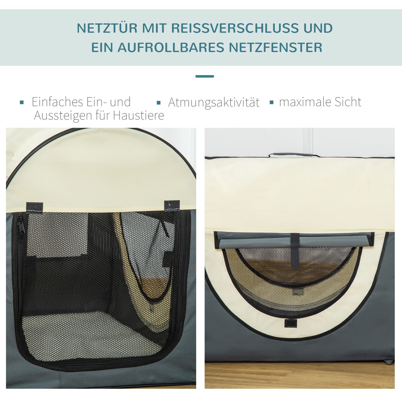 PawHut Hundebox Haustierrucksack mit Kissen faltbar Dunkelgrau 70 x 51 x 59 cm