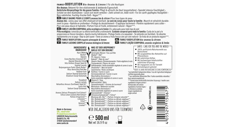 SANTE FAMILY Bodylotion Bio-Ananas & Limone 500 ml