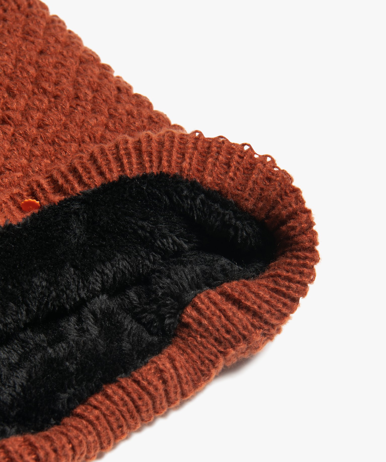 Echarpe femme forme snood en maille fantaisie doublée peluche orange | GEMO