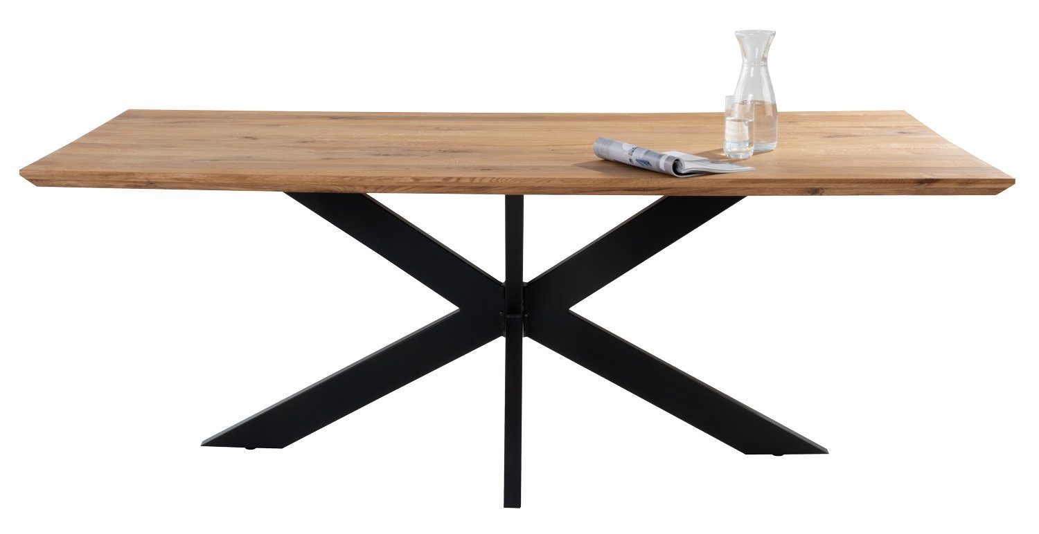 G+K Möbelvertriebs GmbH Esstisch CARMANT, 200 x 100 cm, Wildeiche massiv geölt, Doppel X-Gestell aus Metall