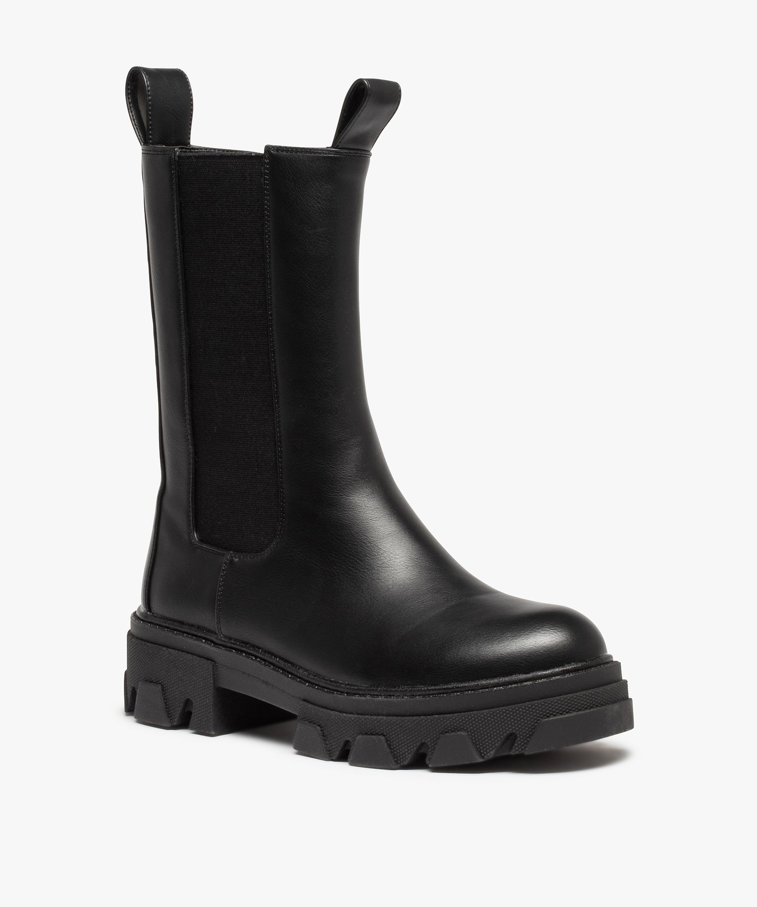 Boots femme Chelsea unies à semelle épaisse et crantée noir | GEMO
