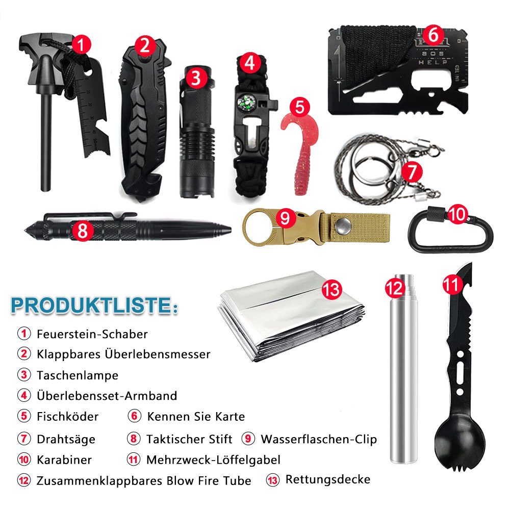 MDHAND Multitool Professionelles Outdoor Survival Ausrüstung, (Set, 13 St), für Camping Abenteuer