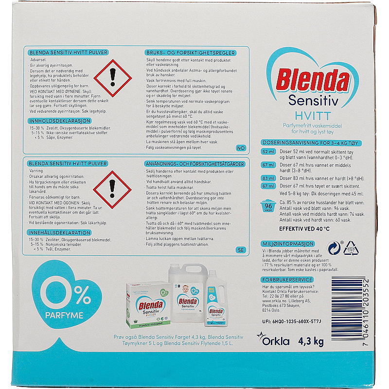 Blenda Blenda Sensitive 4,3 kg, hvit
