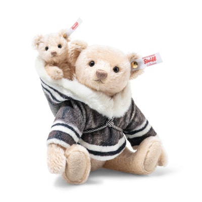 Mama Teddybär mit Baby, 23 cm, beige