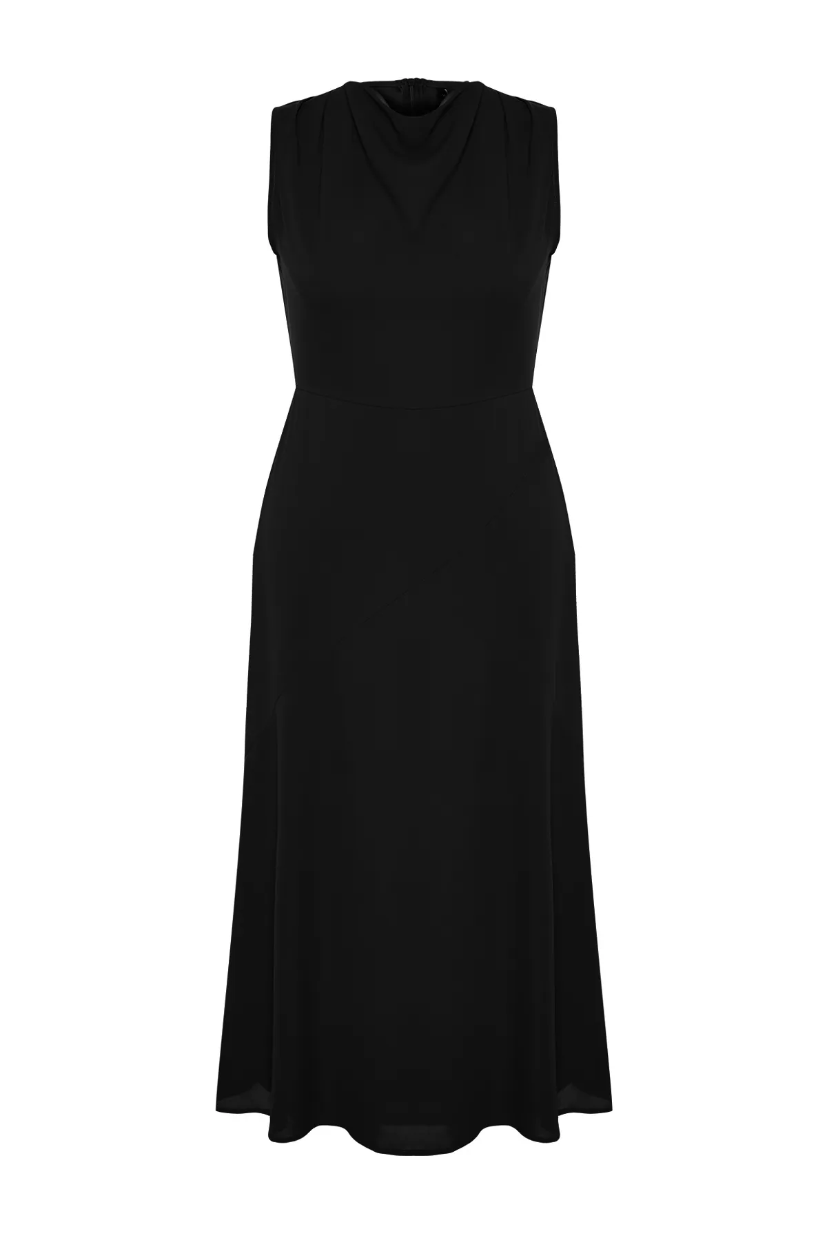 Trendyol Collection  Schwarzes gewebtes Midikleid mit Degaje-Kragenrock und Cut-Detail TWOSS24EL00390
