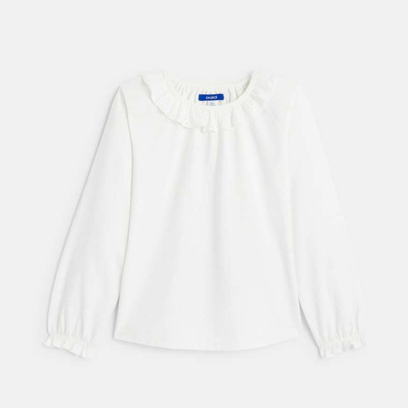T-shirt à col collerette blanc Fille