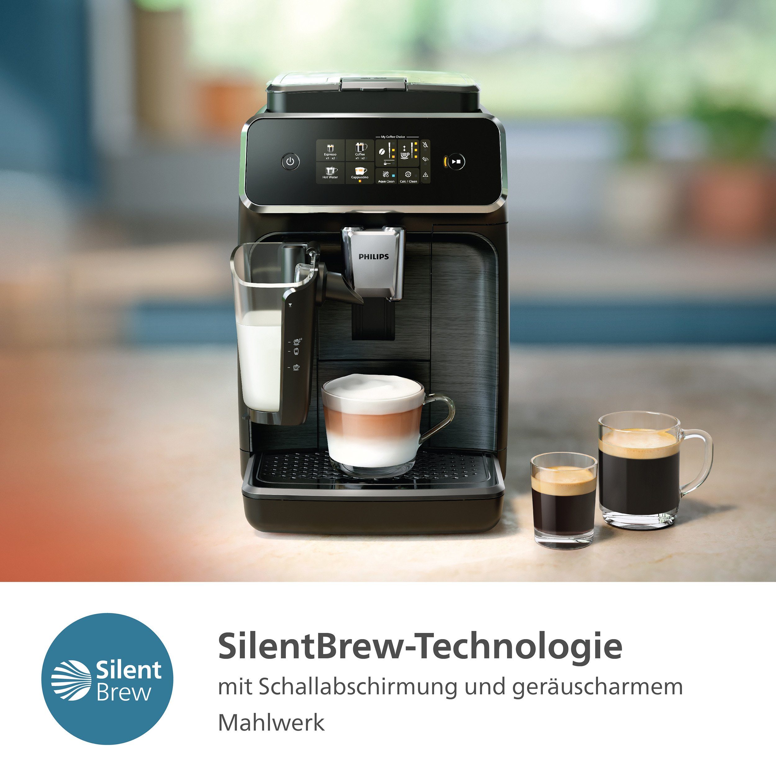 Philips Kaffeevollautomat EP2331/10 2300 Series, 4 Kaffeespezialitäten, mit LatteGo-Milchsystem, Klavierlack-Schwarz