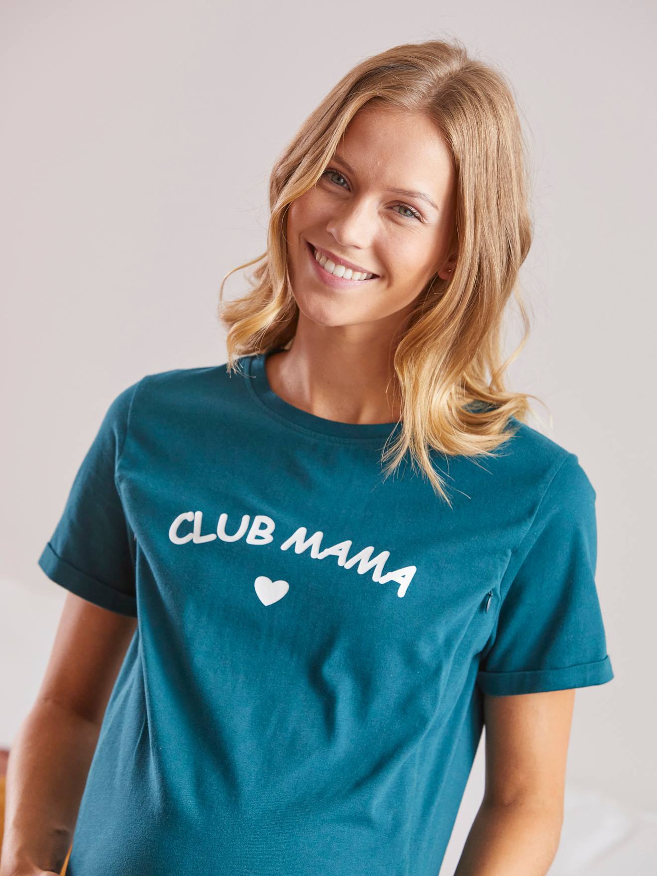 Chemise de nuit T-shirt grossesse et allaitement en coton bio vert