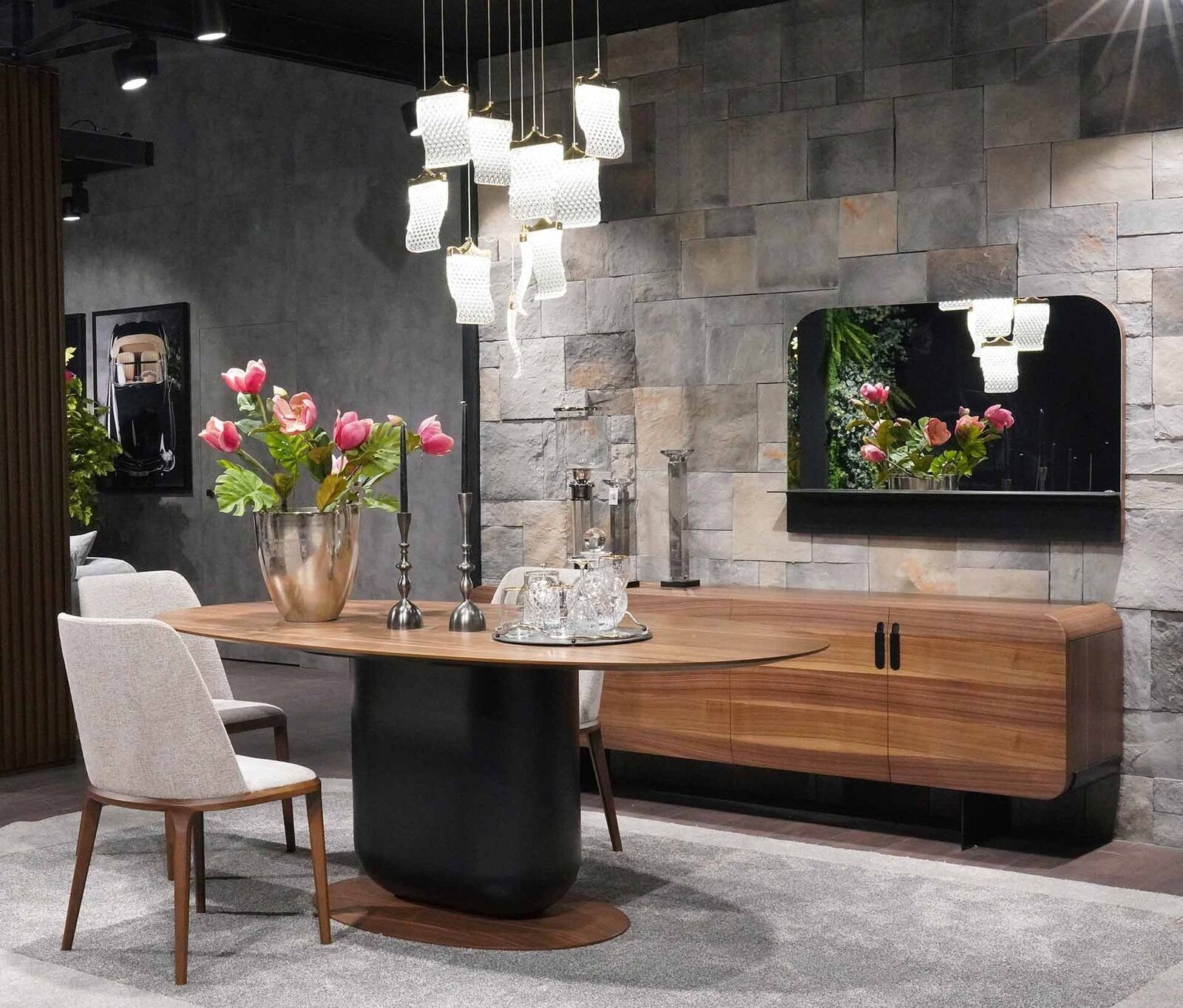 JVmoebel Esszimmer-Set Esszimmer Set 6tlg Esstisch Stühle Ess Gruppe Sideboard Anrichte Möbel, (6-St., 1x Esstisch + 4x Stühle + 1x Sideboard), Made in Europa