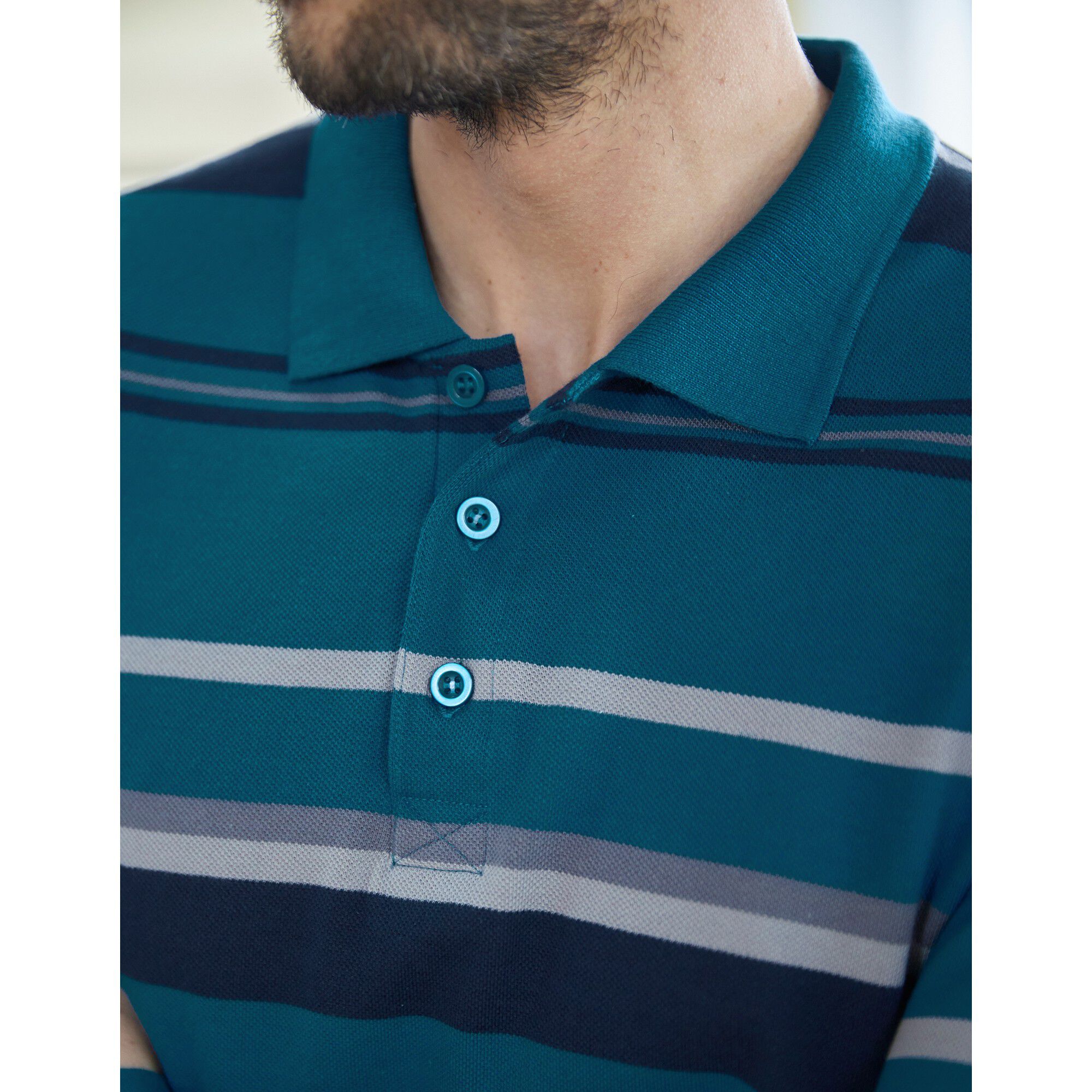 Polo maille piquée rayée, manches longues