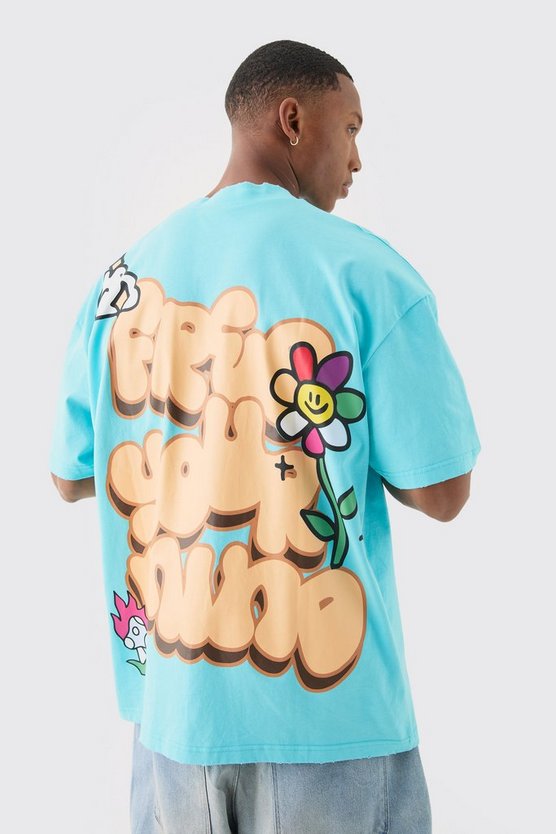 Zerrissenes Oversize T-Shirt mit Blumen-Print