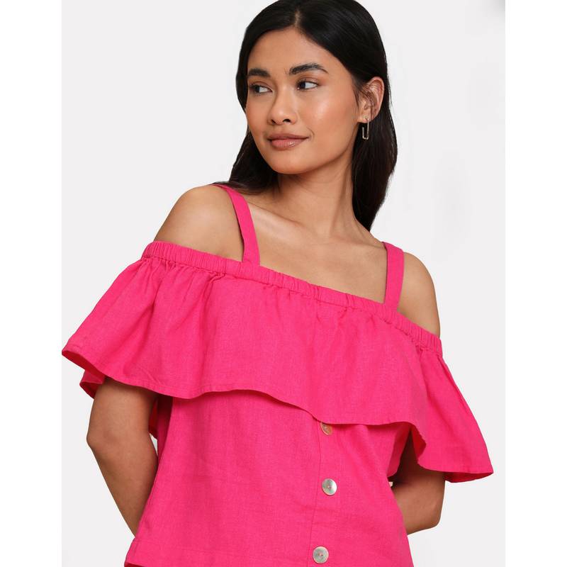 Threadbare THB Aspen Linen Bardot Top Tanktop Damen