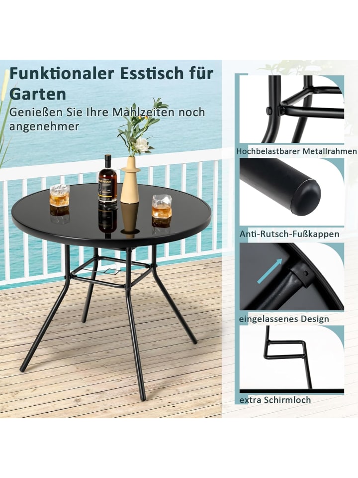COSTWAY Gartentisch mit Glastischplatte 86x71cm in Schwarz günstig kaufen onesize
