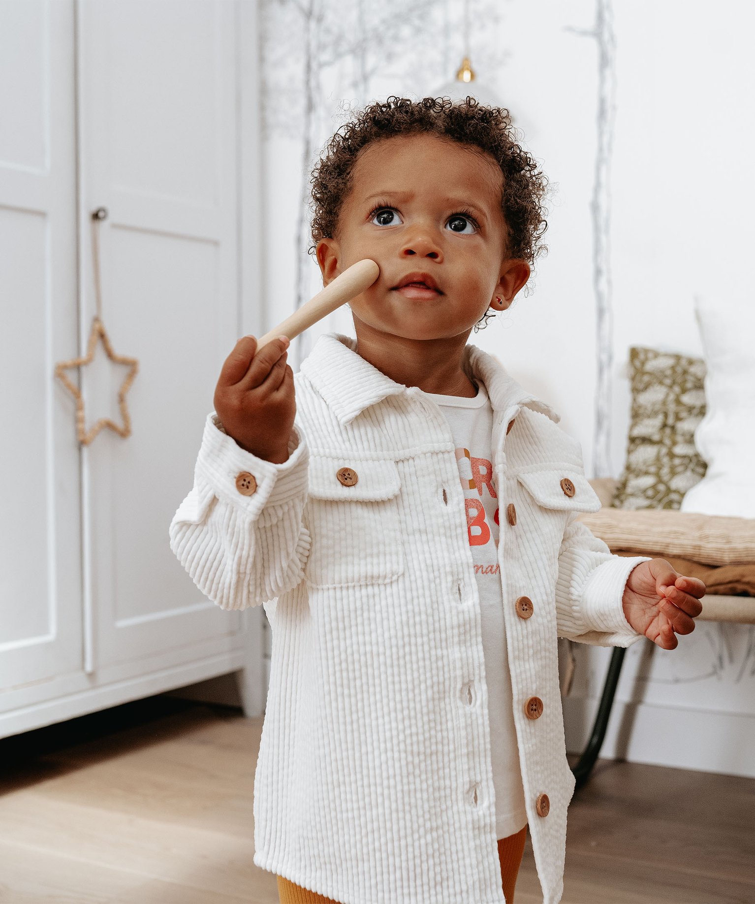 Chemise bébé fille en velours à grosses ctes ecru | GEMO