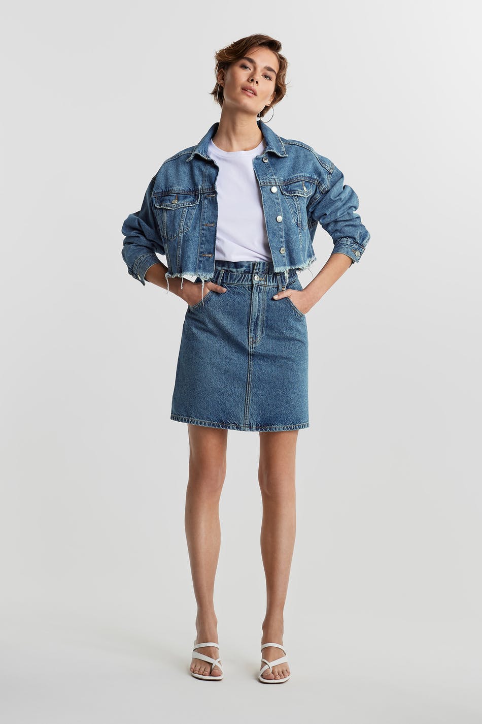Paperbag denim skirt
