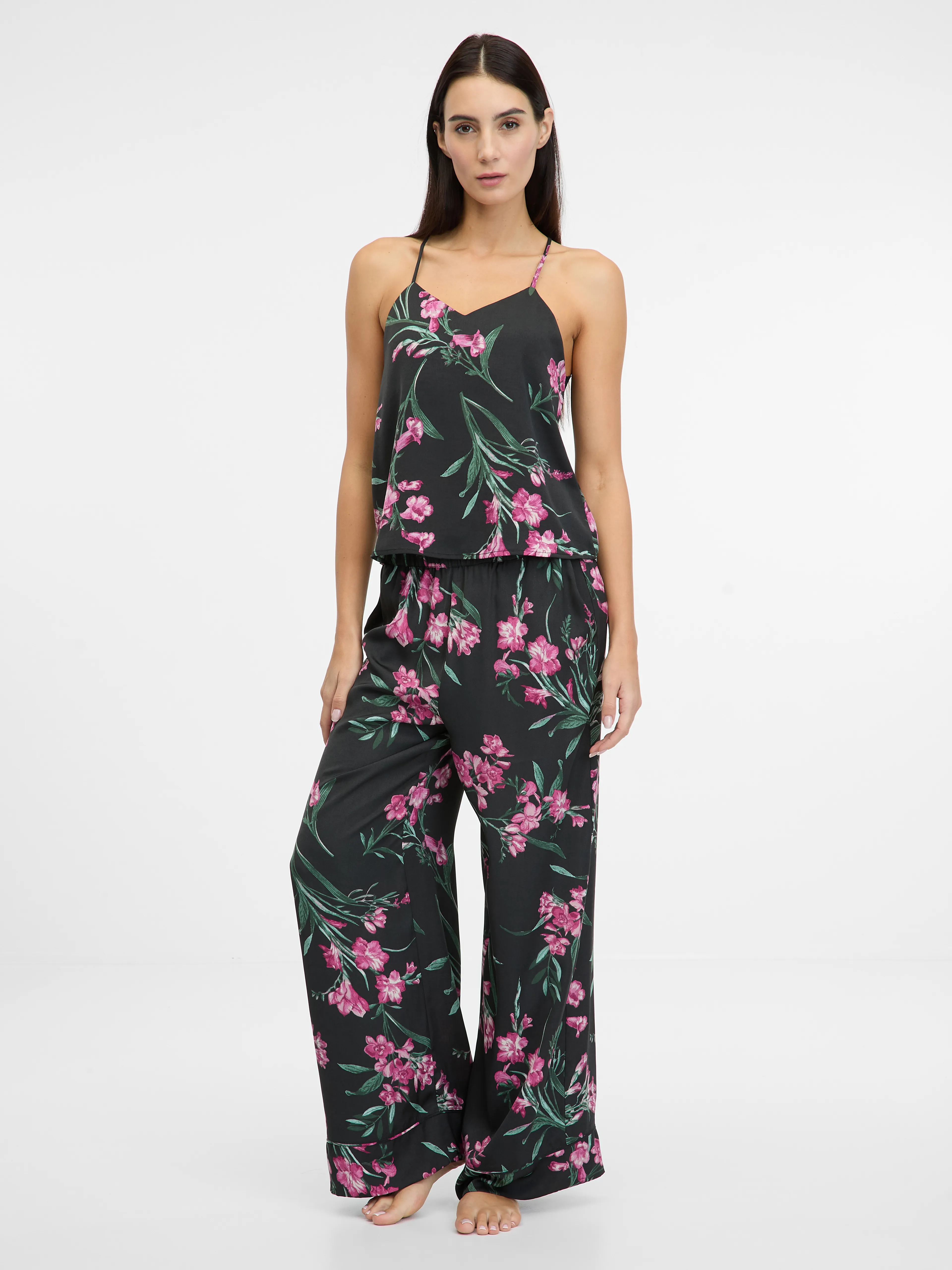 Schwarze Damen-Satin-Pyjamahose ORSAY