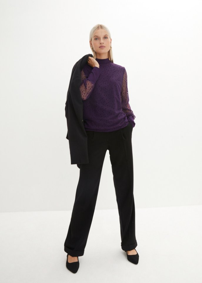 Langarmshirt aus Mesh mit Punkten