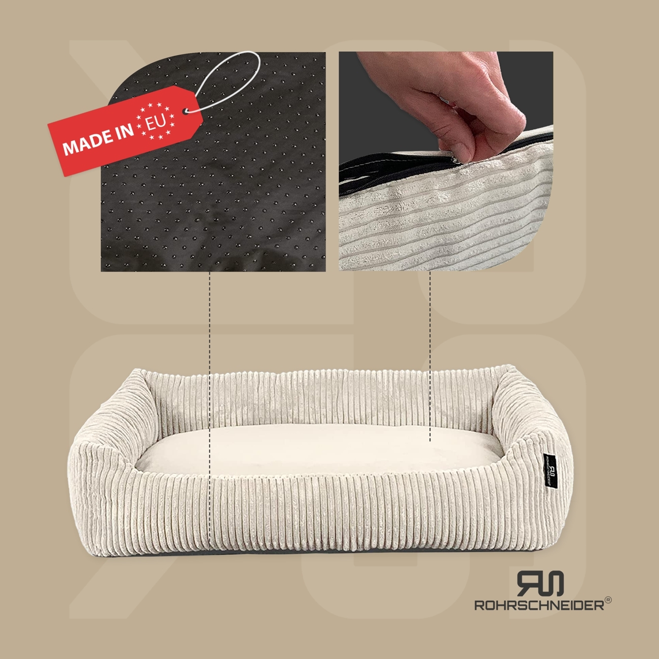 Rohrschneider Hundebetten Rohrschneider Hundebett mit Gratis-Beigabe, waschbar, robuster Breit-Cordstoff beige