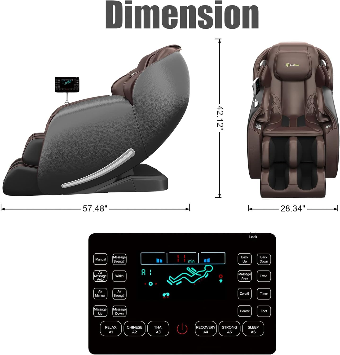 Real Relax Massage Chair, Full Body Zero Gravity SL-Track Shiatsu Massage Recliner Chair with Heat Body Scan Bluetooth Foot Roller APP Control, Favor-06 Brown