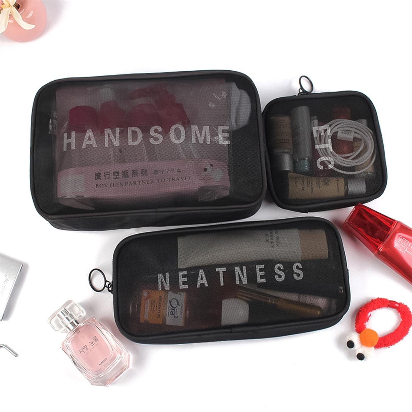 VERCO Kosmetiktasche Reise Make-Up Kulturbeutel Beautycase (3-tlg), Kosmetik Beutel Tasche Schminktasche Set