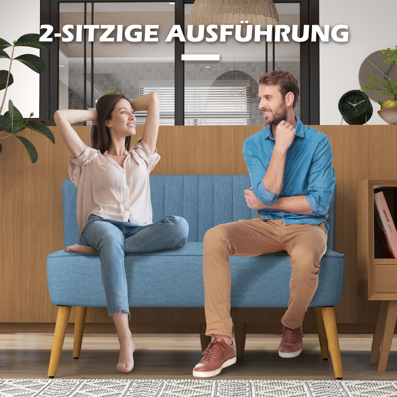 HOMCOM Sofa 2-Sitzer Stoffsofa Couch Polstersofa Loungesofa breit Hellgrün