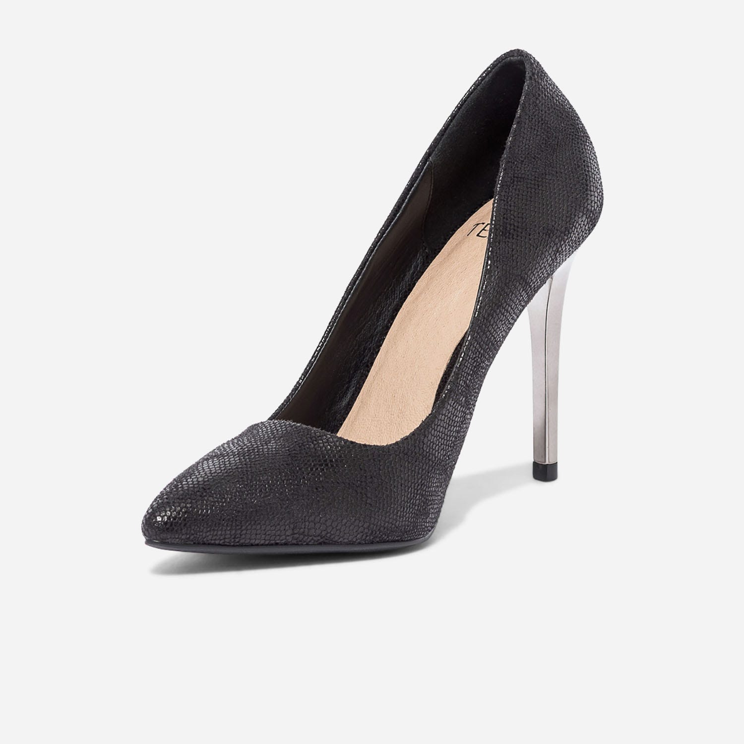 Stiletto TEXTO noir effet python à talon miroir