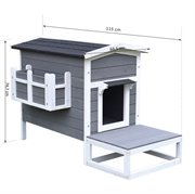 PawHut Katzenhaus Katzenhütte Katzenhöhle Kleintierhaus mit Terrasse und Balkon für Katzen Hunde Tannenholz Grau   Weiß 115 x 66,5 x 74,7 cm