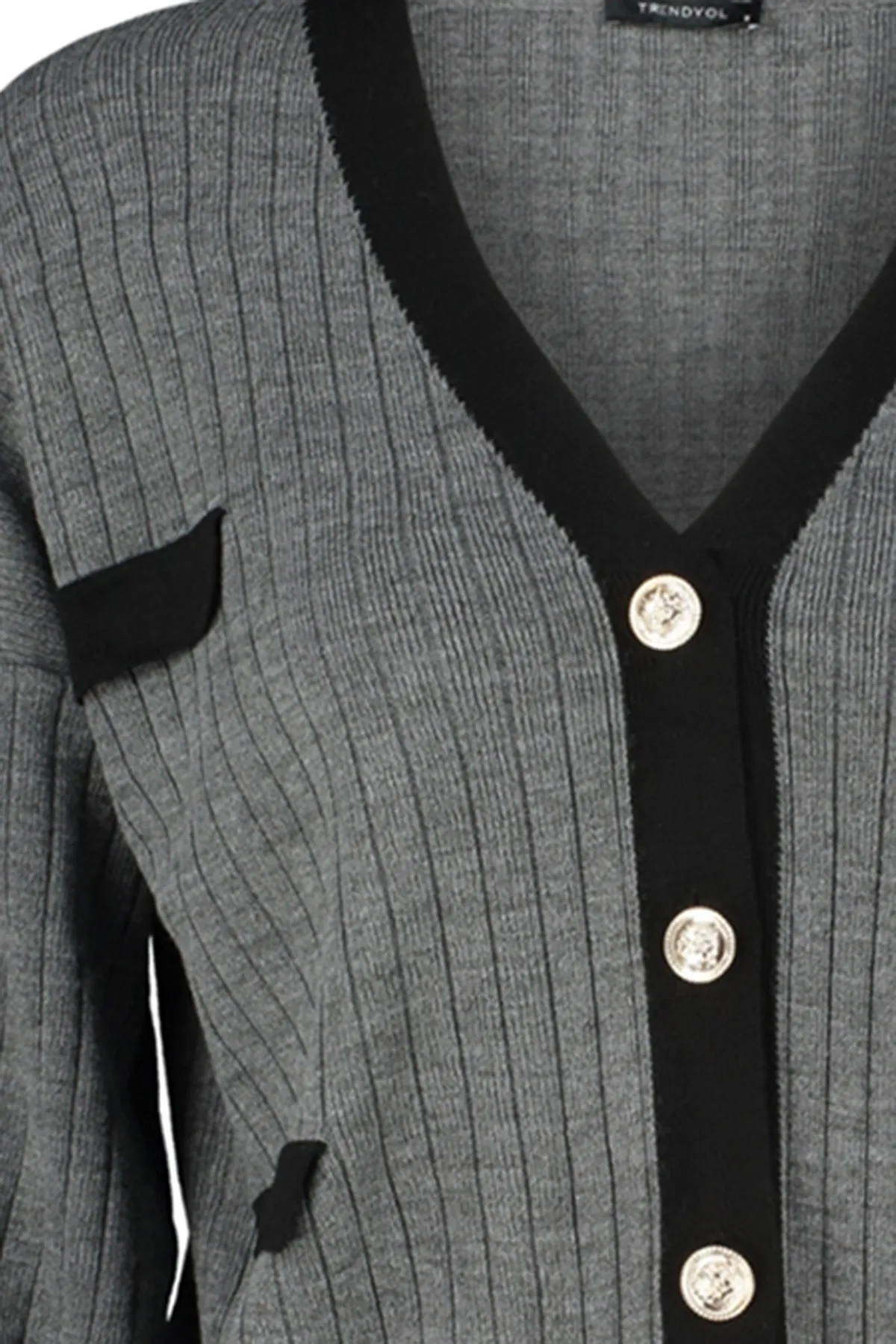 Trendyol Collection  Anthrazitfarbene Strick-Cardigan mit Farbblockdesign TWOAW24HI00161