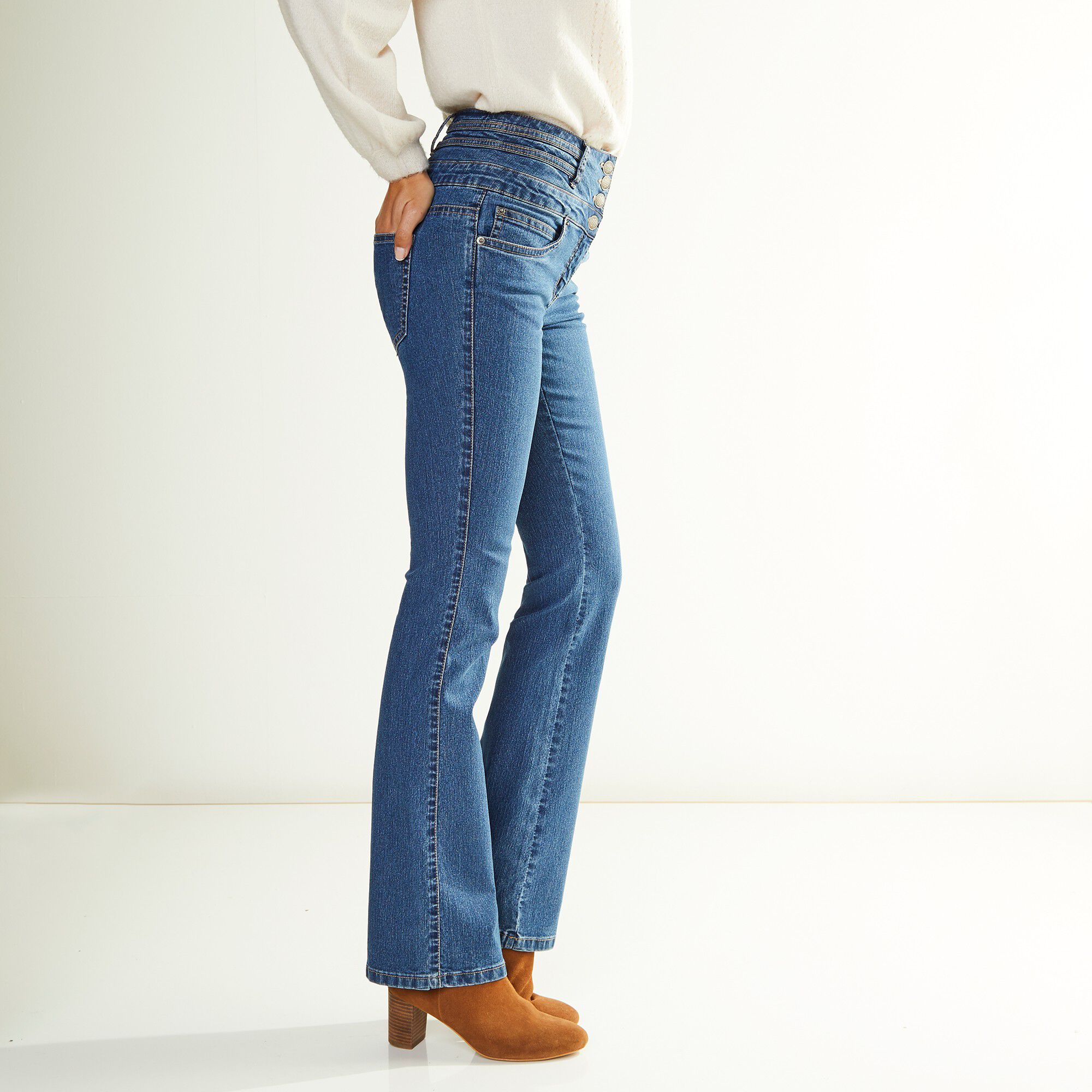 Jean coupe bootcut taille haute stretch