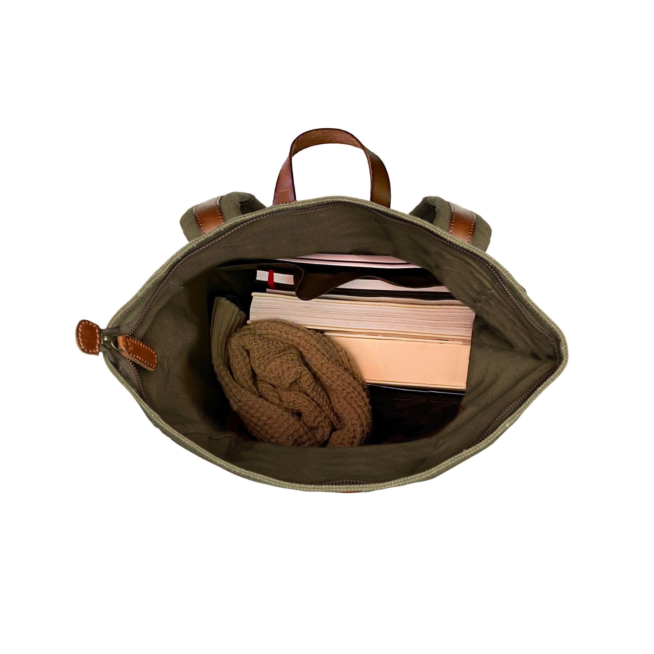DRAKENSBERG Tagesrucksack Roll-Top Rucksack Archie Oliv-Grün, unisex Cityrucksack aus Canvas mit Lederdetails und 15
