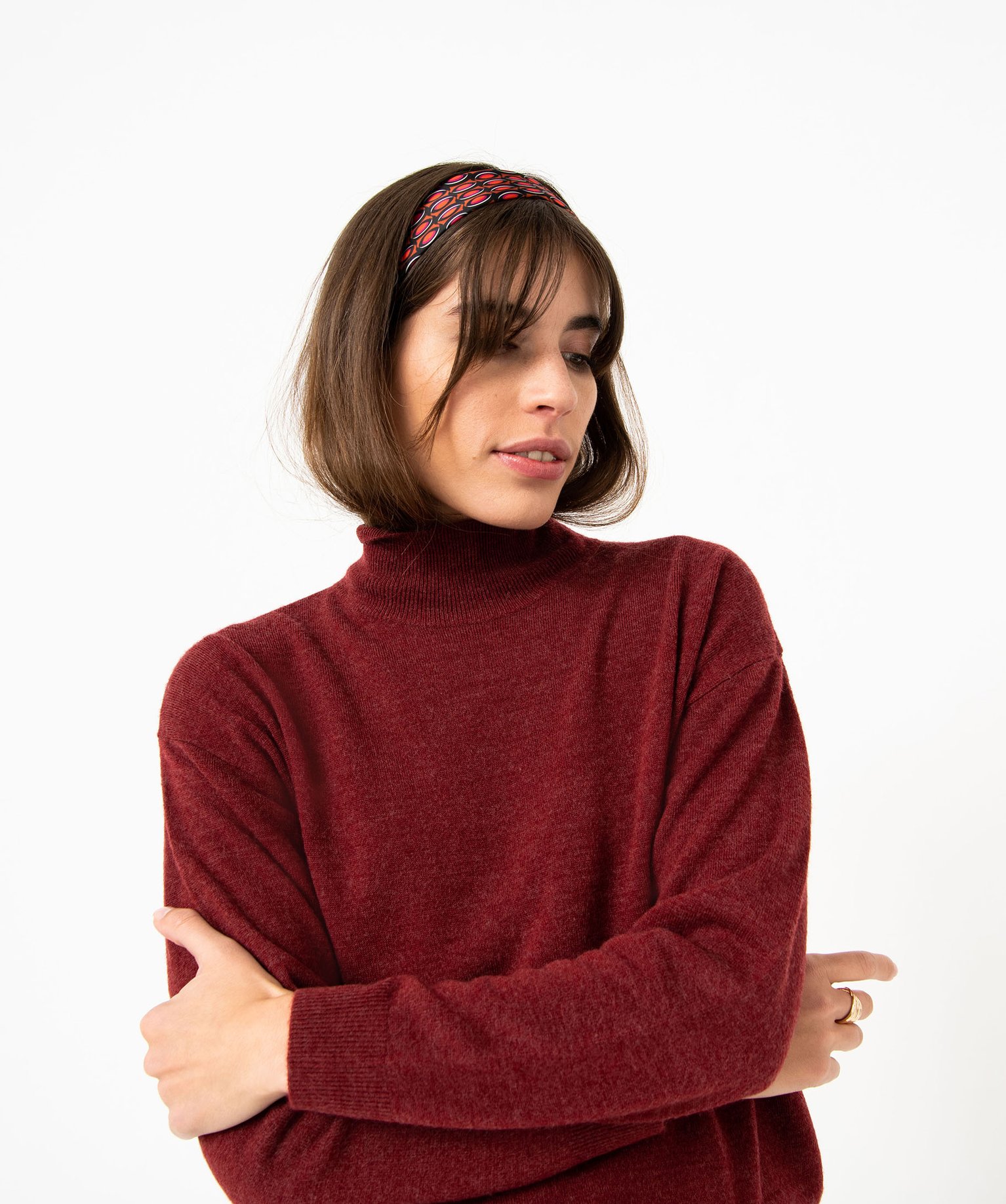 Pull à col montant en maille fine femme bordeaux | GEMO