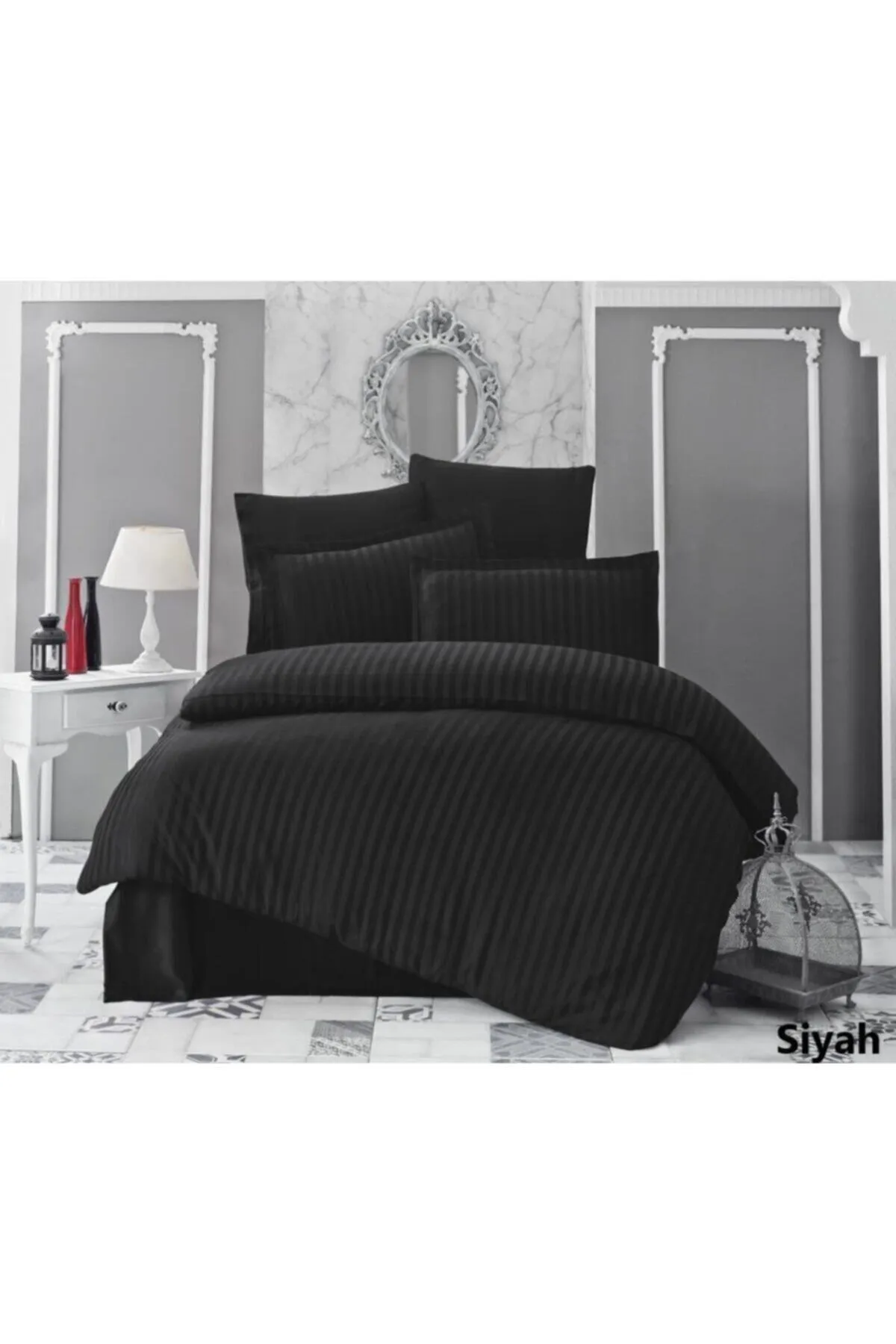 Karna Home  Perla Doppelbett-Bettbezug-Set aus Bambus, Schwarz
