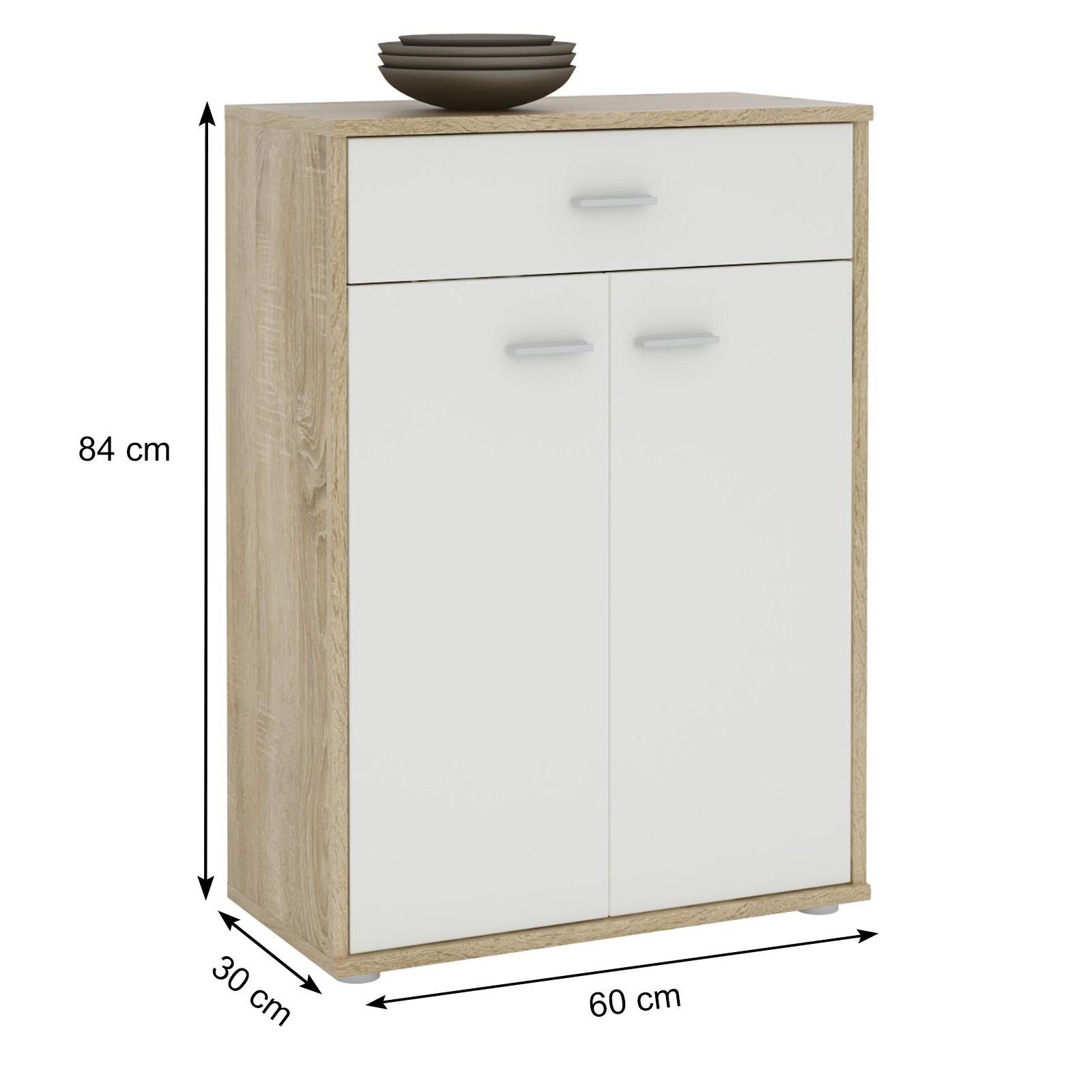 CARO-Möbel Highboard TOMMY, Kommode Sideboard Schrank in Sonoma Eiche / weiß 2 Türen Anrichte High