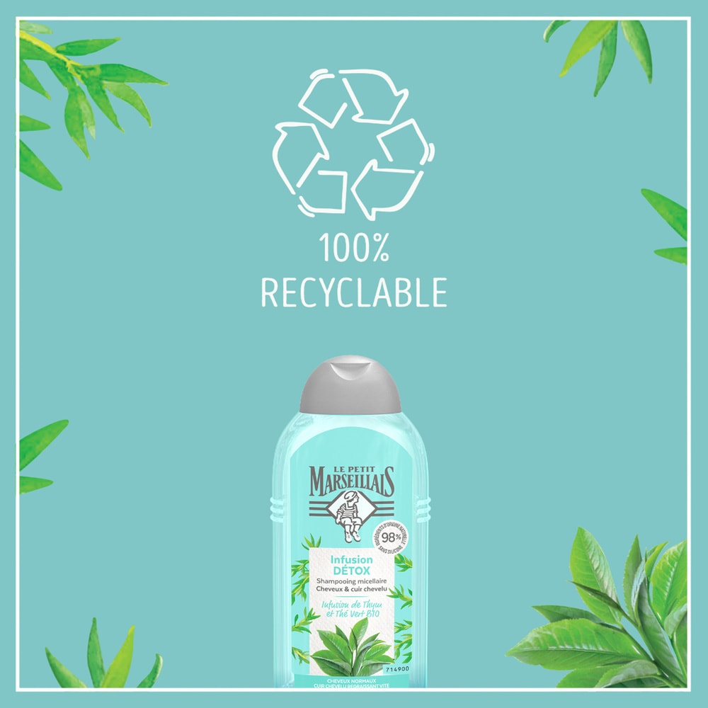 le petit marseillais Shampooing infusion DÃ©tox thym et thÃ©vert Bio - Le flacon de 250 ml Shampoing