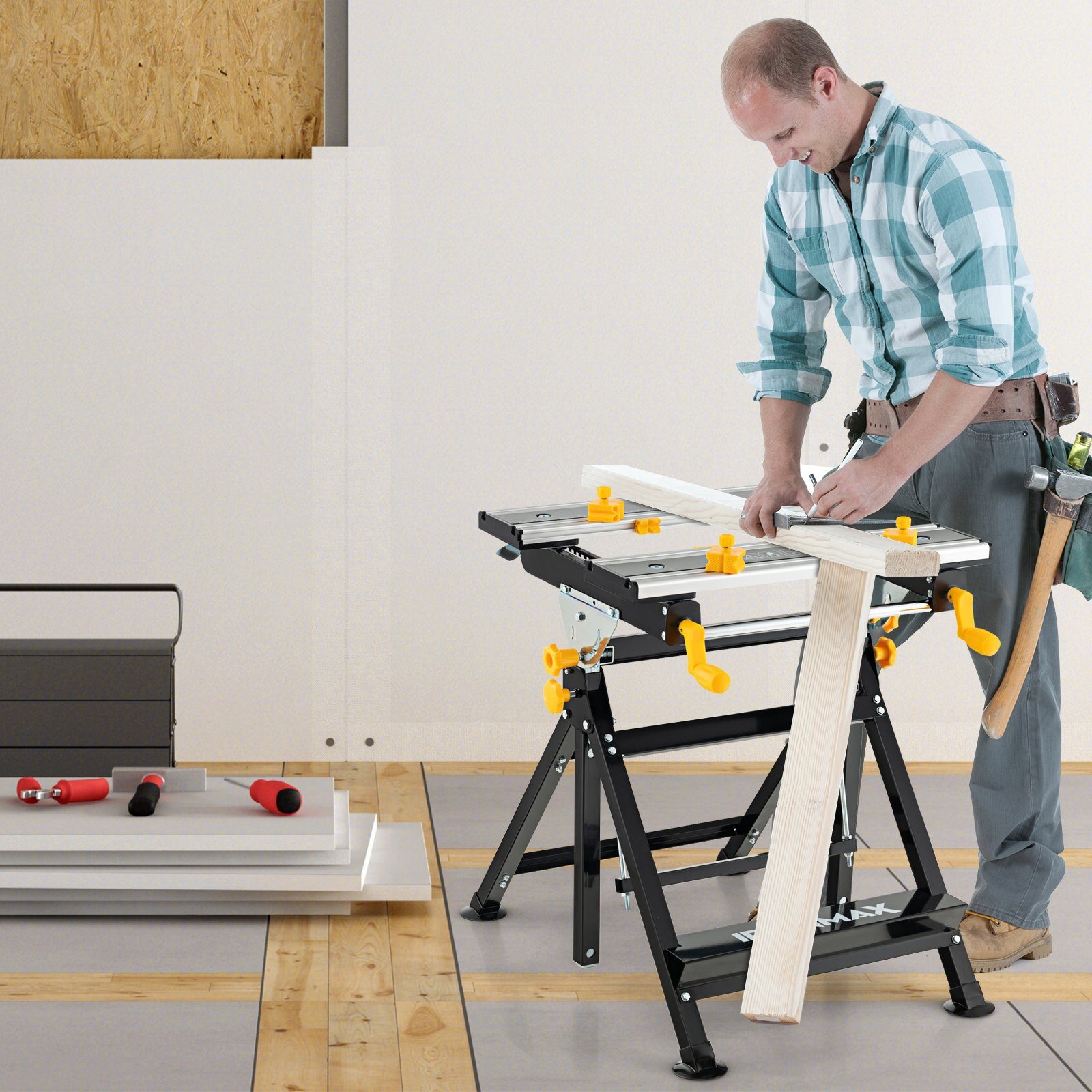 COSTWAY Werkbank Werktisch, 4-Fach neigbar, klappbar, 100 kg belastbar