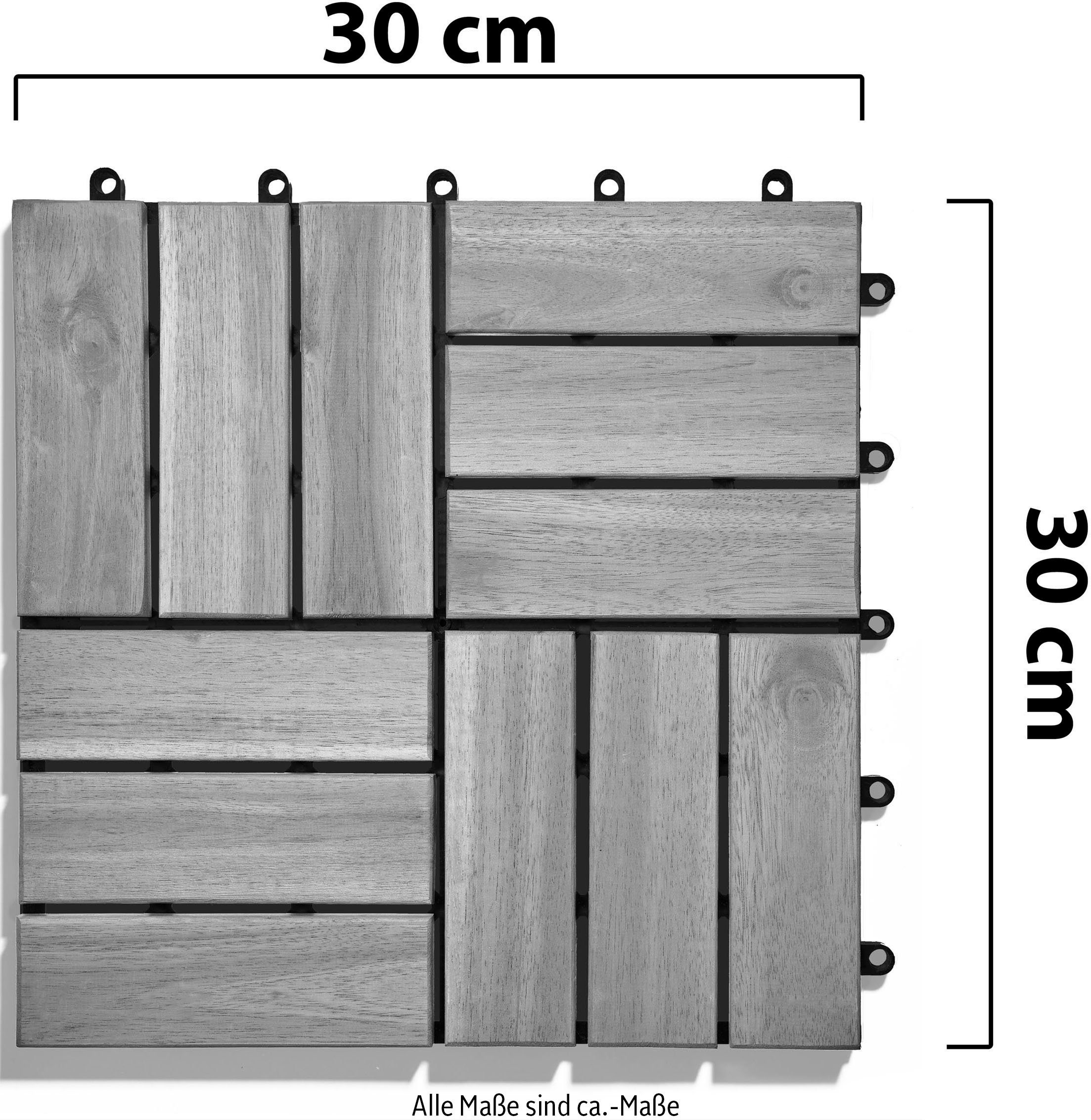 Gartenfreude Holzfliesen, Set, 10 St., 0,9 m², Akazienholz, wetterfest, mit Klickfunktion