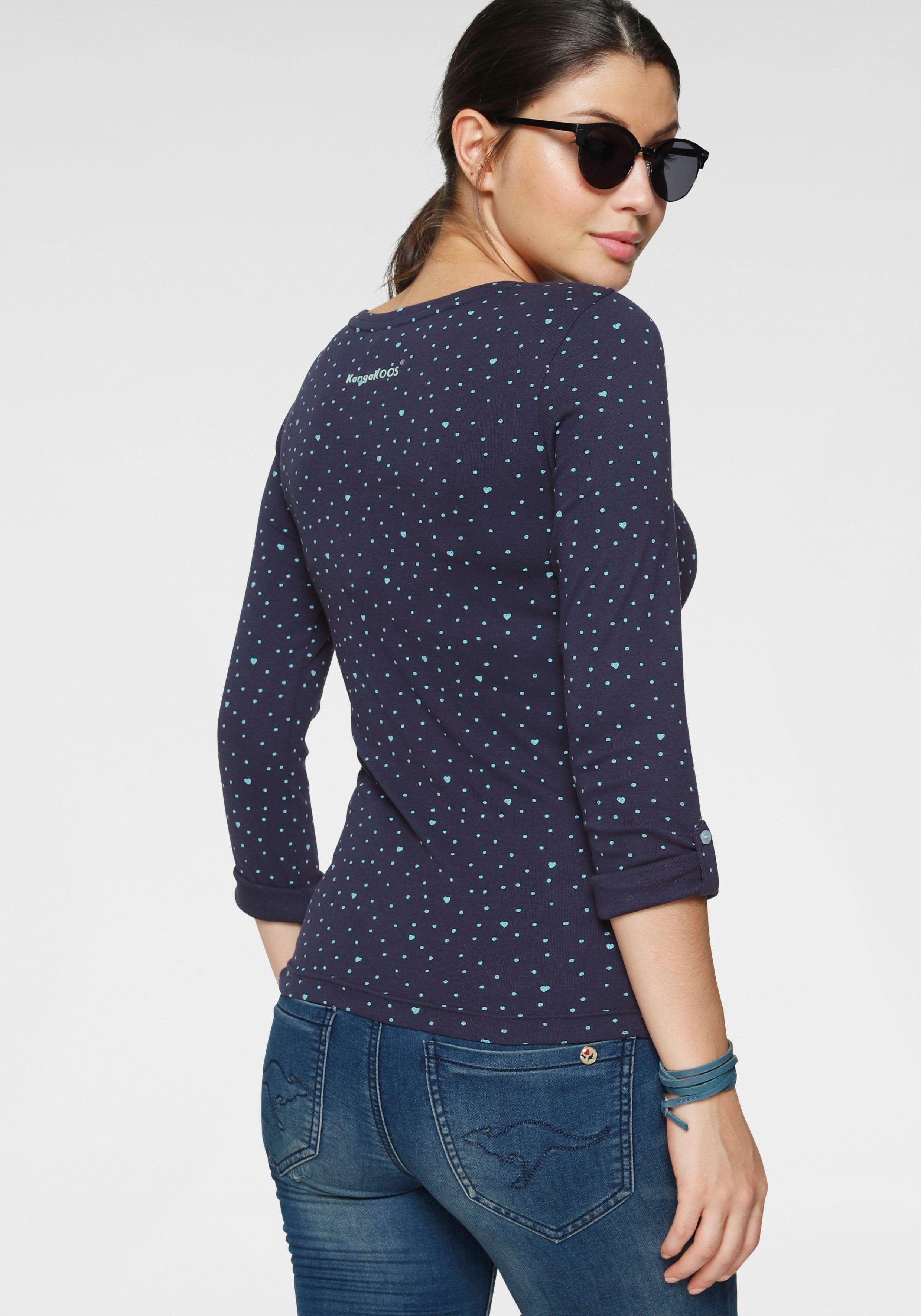 KangaROOS Langarmshirt mit süßem Pünktchen, Vogel und Anker Allover-Print