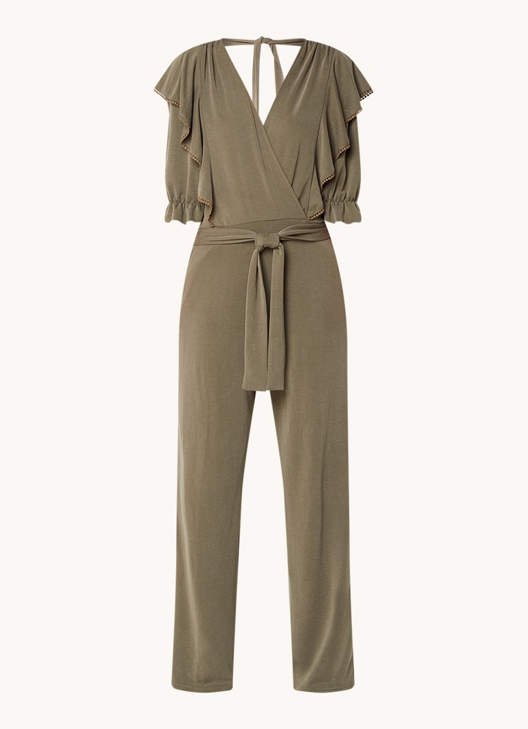 Aaiko Shenice loose fit jumpsuit with ruffle and tie belt