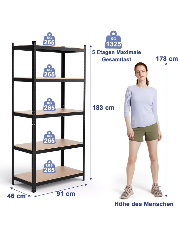 COSTWAY Lagerregal Schwerlastregal 180,5x90x40,5cm in Schwarz günstig kaufen onesize