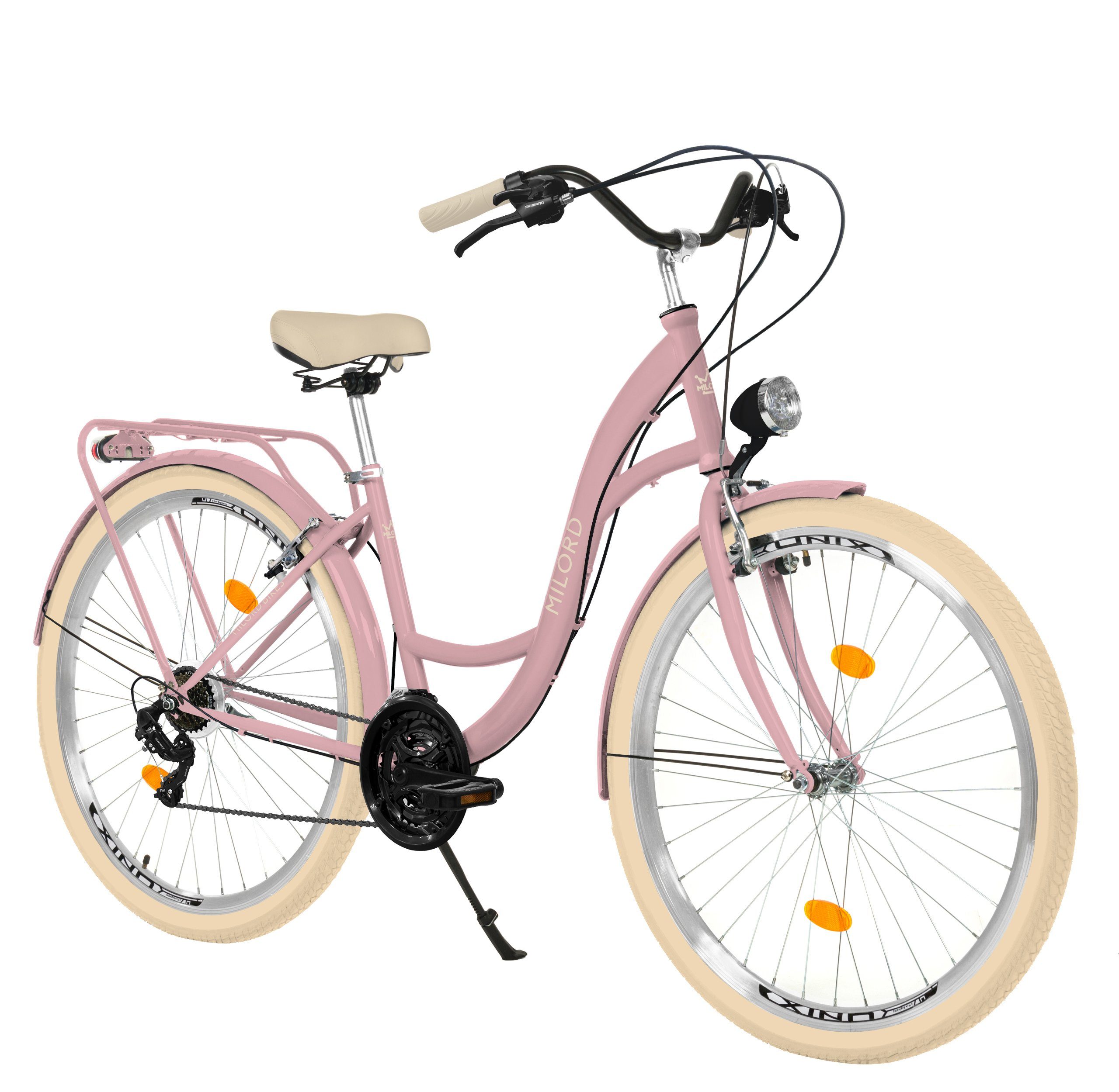 MILORD BIKES Cityrad Milord Komfort City Fahrrad Jugendrad, 24 Zoll, Rosa-Creme, 21-Gang, 21 Gang, Kettenschaltung