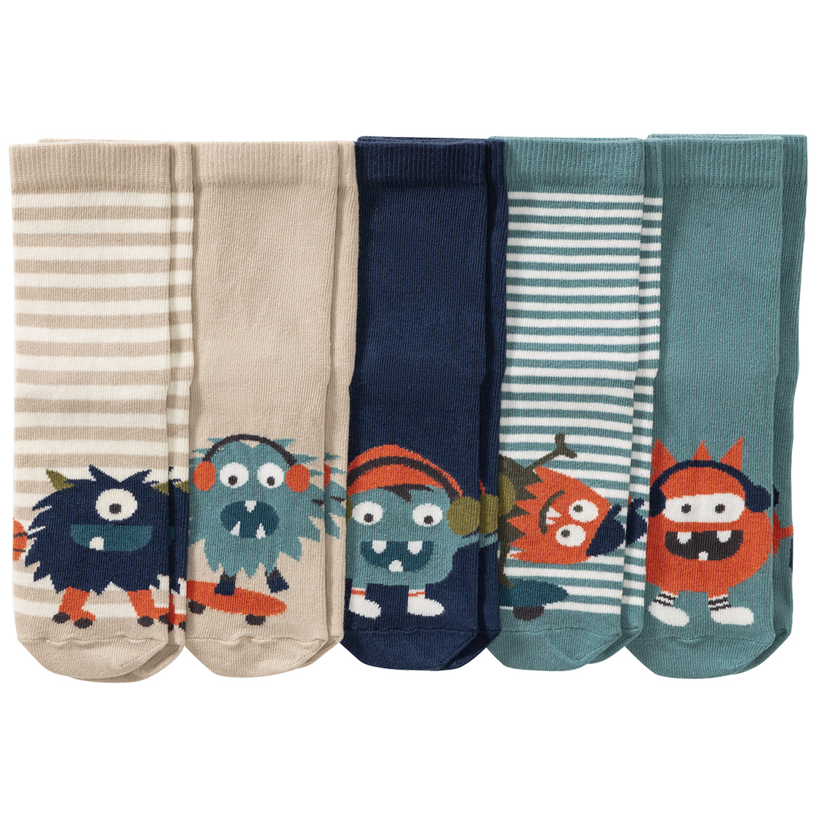 5 Paar Baby Socken mit Monster-Motiven