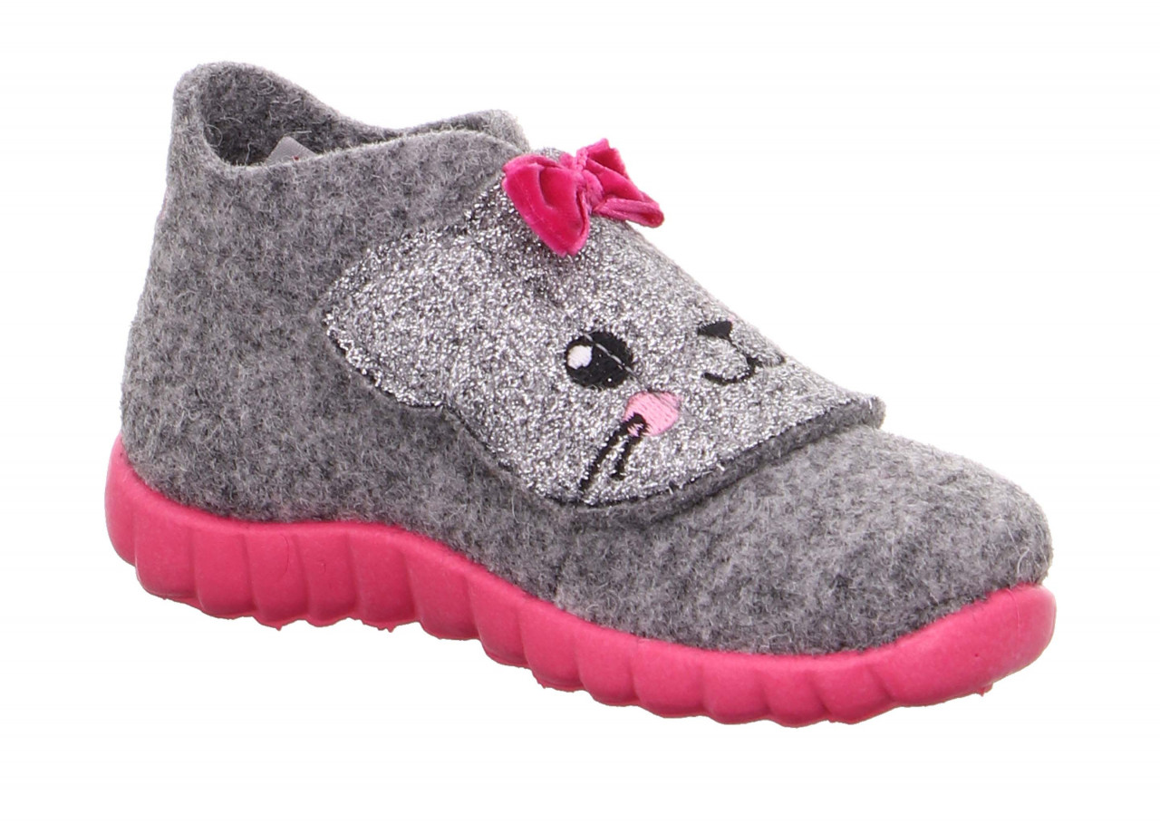 HAPPY - Hellgrau/Pink Hausschuh mit Klettverschluss