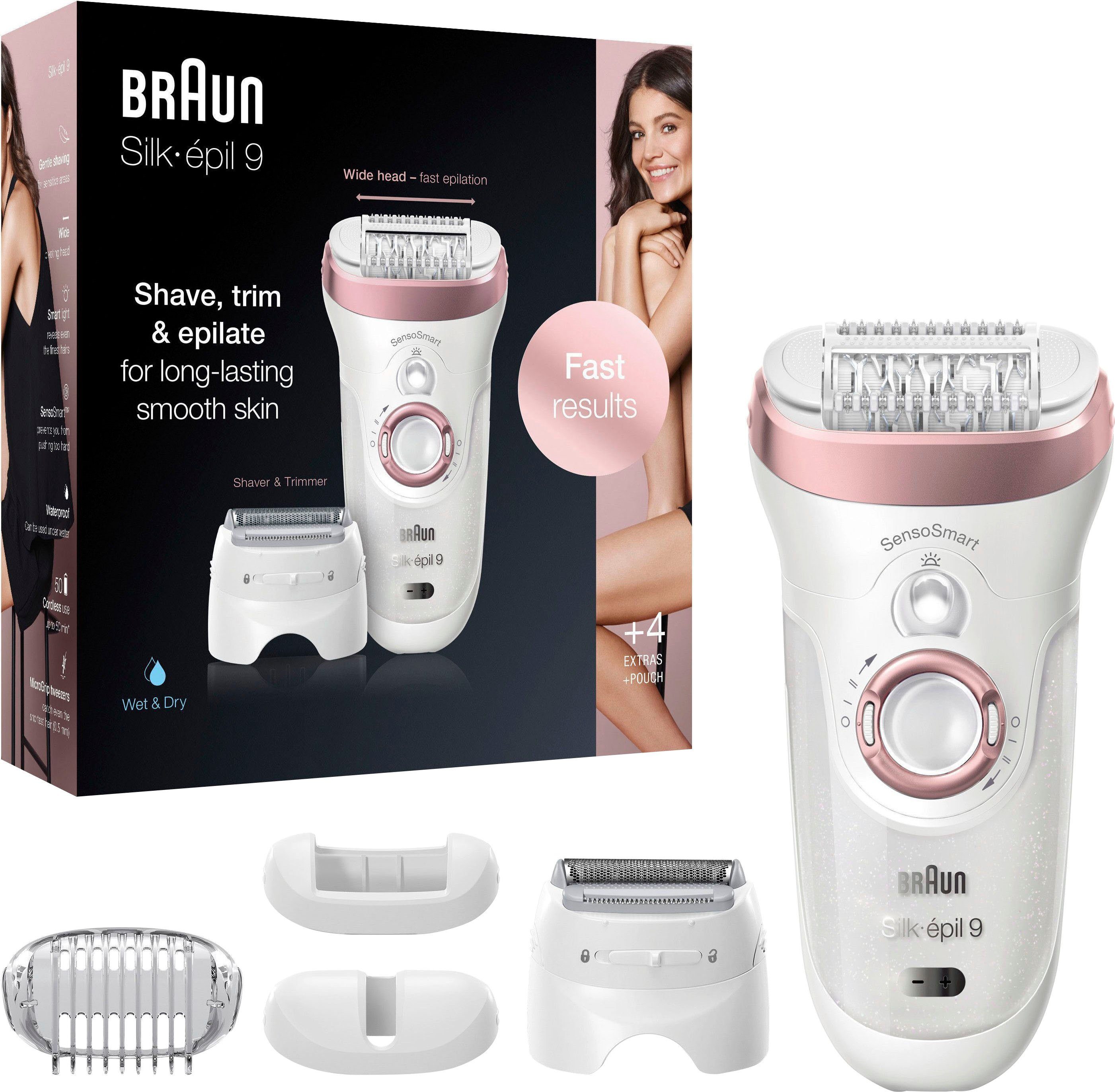 Braun Epilierer Silk-épil 9 9-725, Aufsätze: 4 St., Micro-Grip-Pinzetten-Technologie