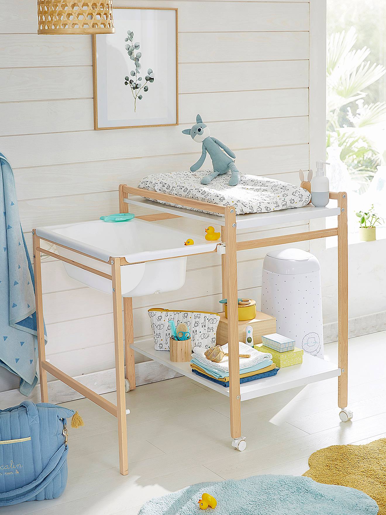 Vertbaudet Babyzimmer Wickeltisch mit Badewanne MAGICTUB - natur/weiß