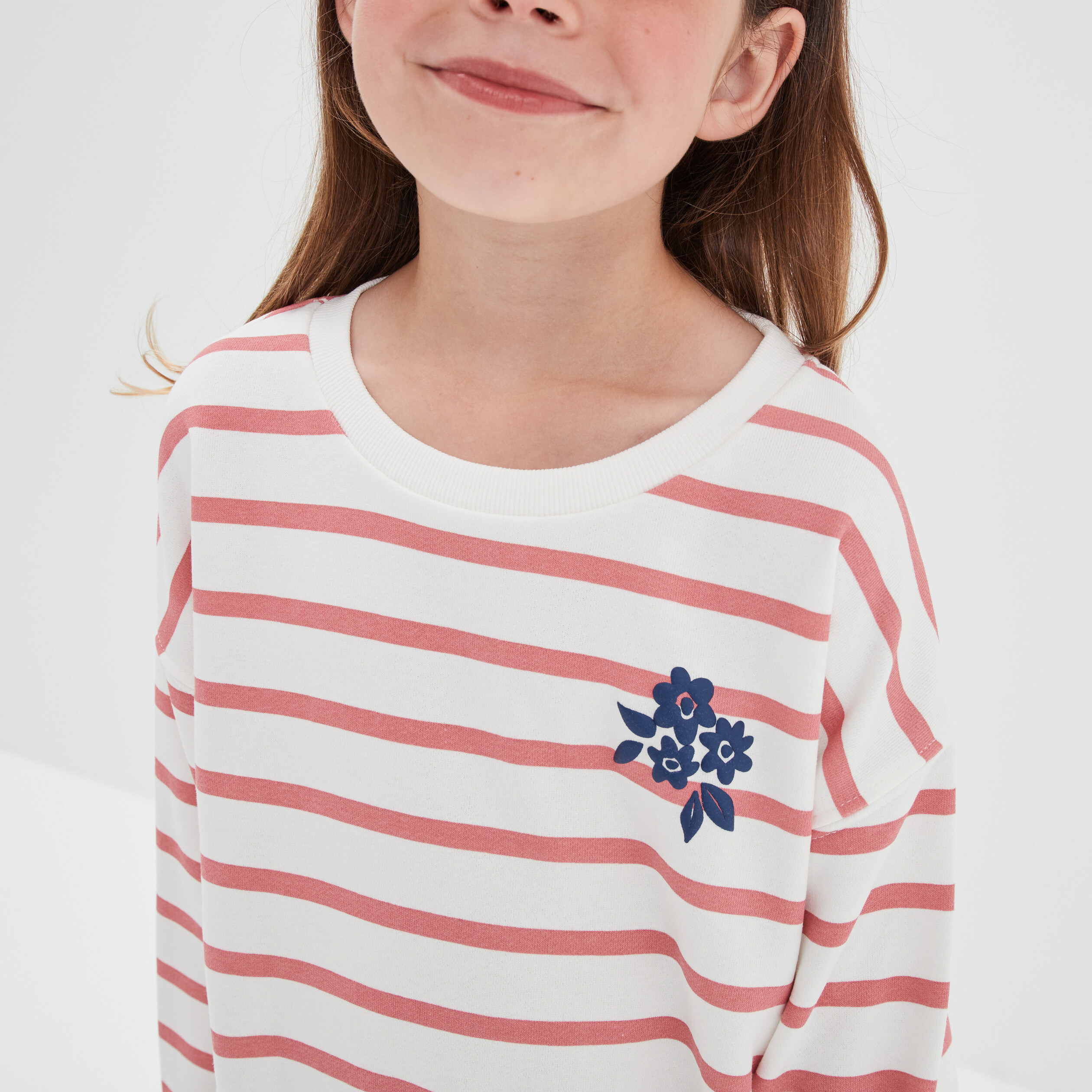 Sweat col rond manches longues blanc fille | La Halle
