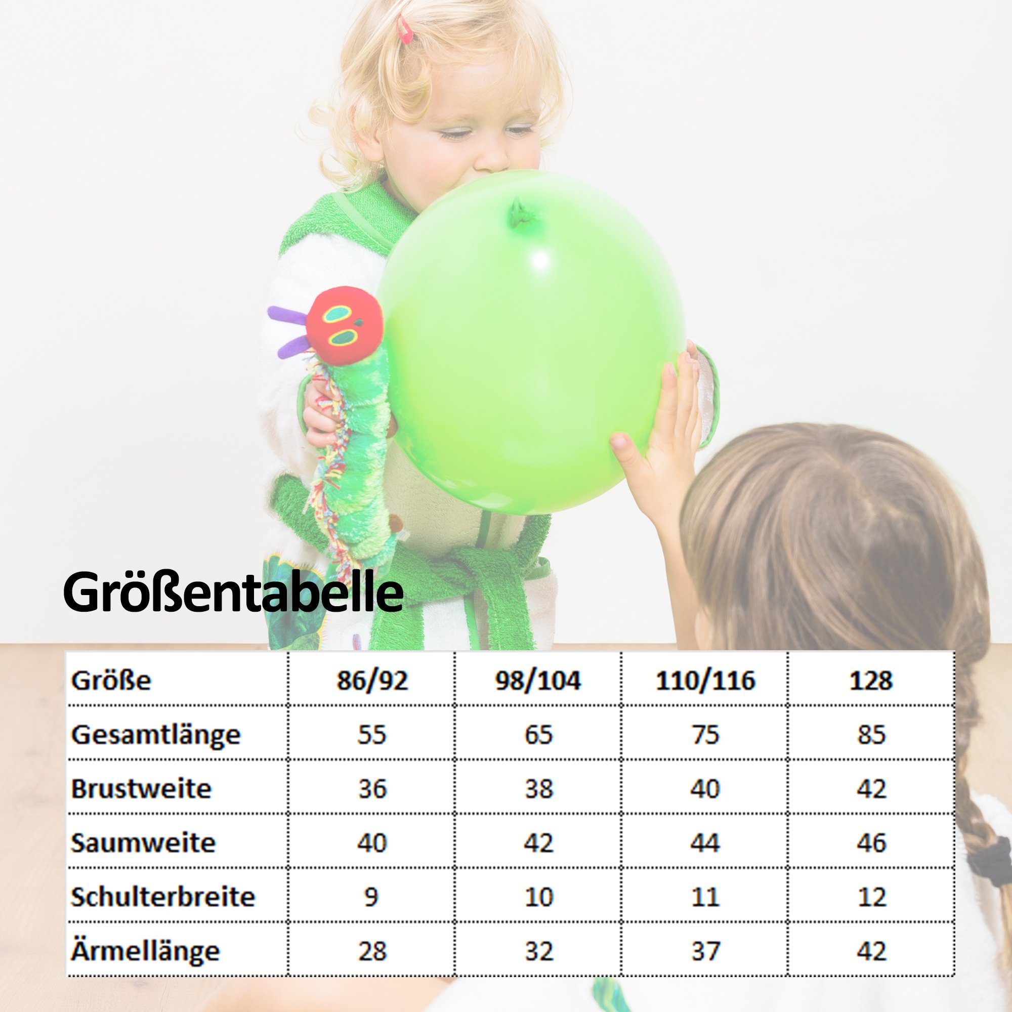 Smithy Kinderbademantel Raupe Nimmersatt, Frottee, Kapuze, Gürtel, Knöpfe, made in Europe