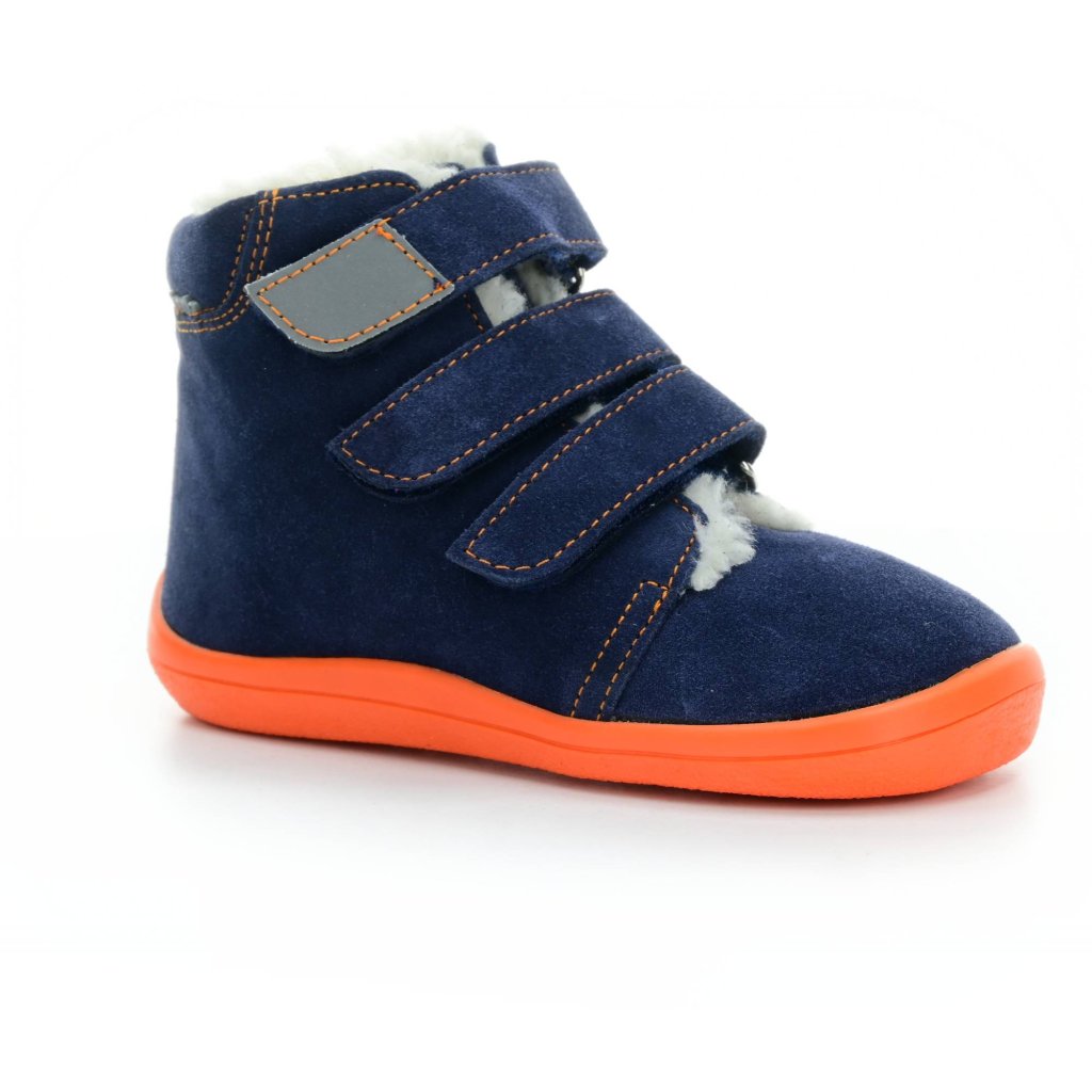 Beda Blue Mandarine mit Membran (BF 0001/W/MK/Fell, höher) dunkelblaue Winter-Barfußstiefeletten