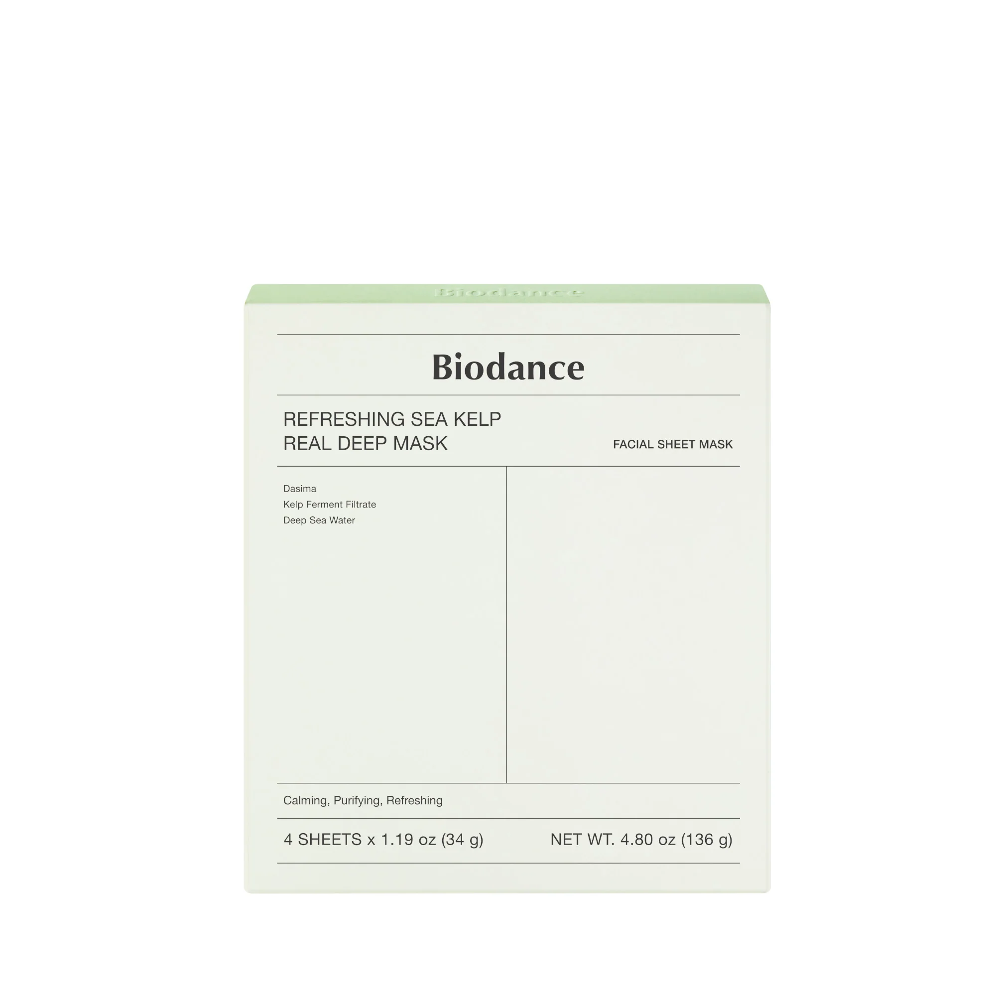 Atsvaidzinoša jūras brūnaļģu īstā dziļā maska - nomierinoša sejas maska, atdzīvinoša sejas maska, attīroša sejas maska
